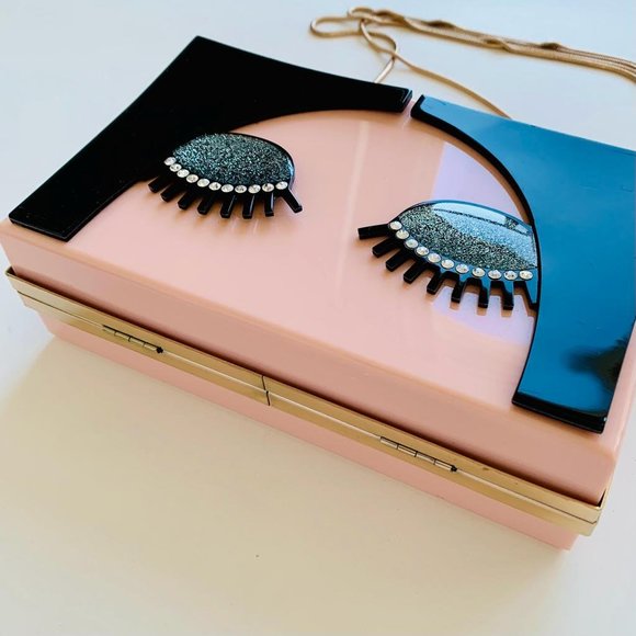 Rhinestones Acrylic Clutch with Rose Gold Crossbody Chain - Picture 2 of 11